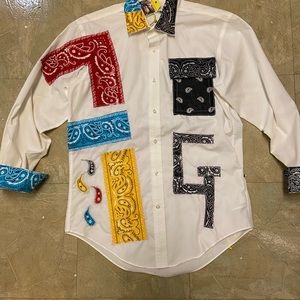 GENUINE THREADZ WHITE DRESS SHORT WITH BANDANNA OR PAISLEY MULTI COLOR